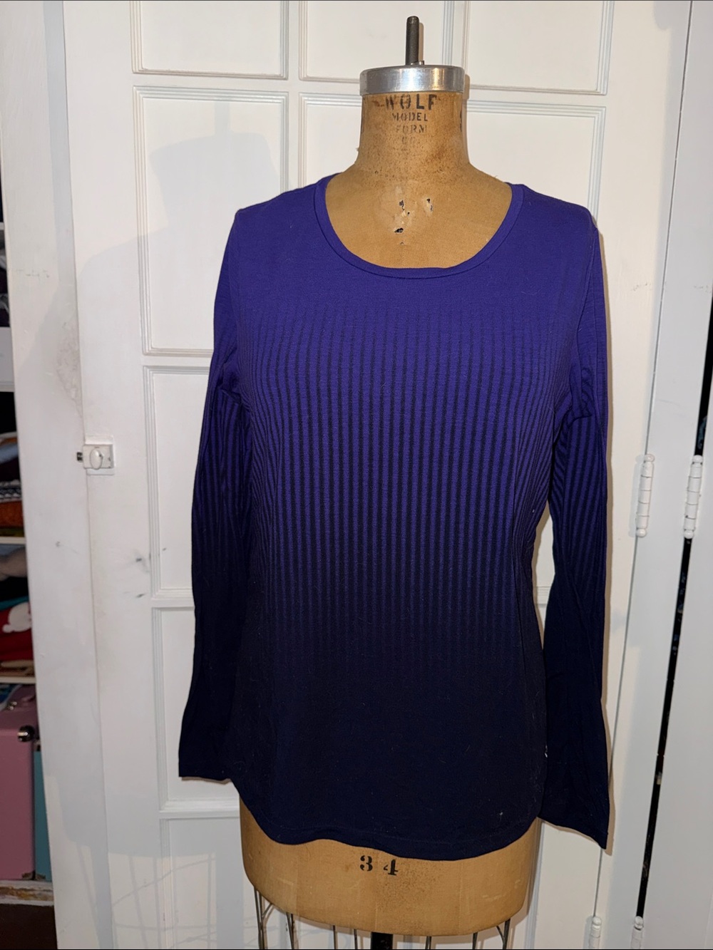 Gap Fit Purple Ombre Stripe Long-Sleeve Top L